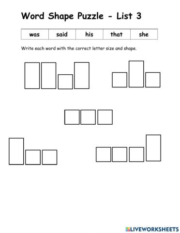 WOW - 5 words - List 3 - Word Shape Puzzle