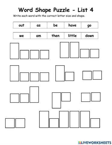 WOW - 10 words - List 4 - Word Shape Puzzle