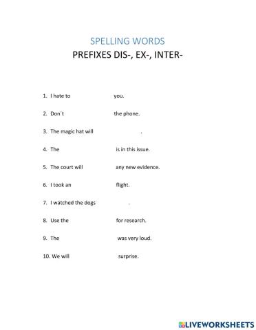Prefixes Dis-, Ex-, Inter-