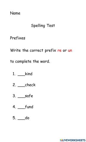 Prefix Spelling Test