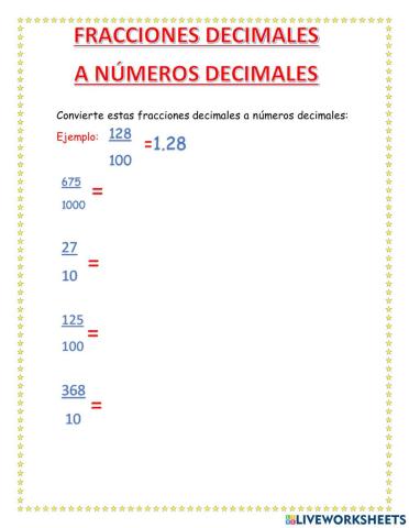 Conversión de fracciones decimales a números decimales.