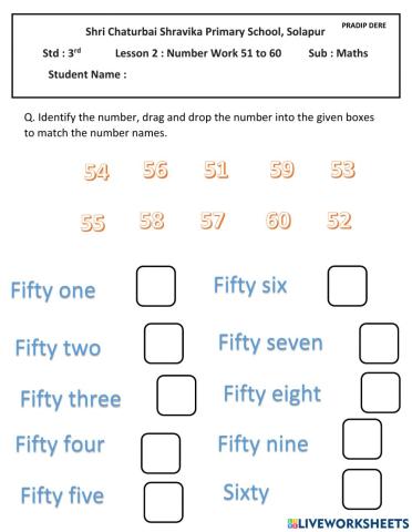 Number work 51 to 60