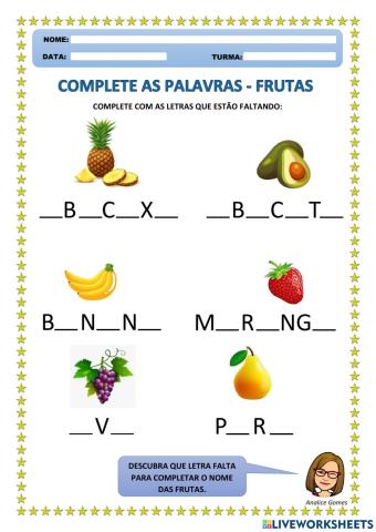 Complete As Palavras: Frutas