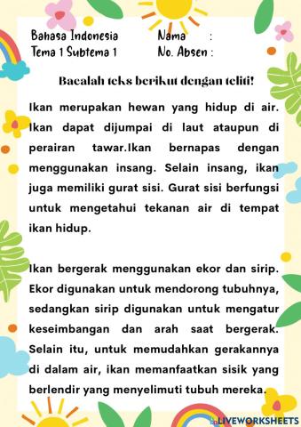 Bahasa Indonesia Tema 1 Subtema 1