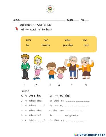 Worksheet 4 Unit 1 Lesson 2 Who is he? (G1)