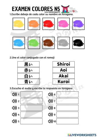Examen Colores JLPT N5