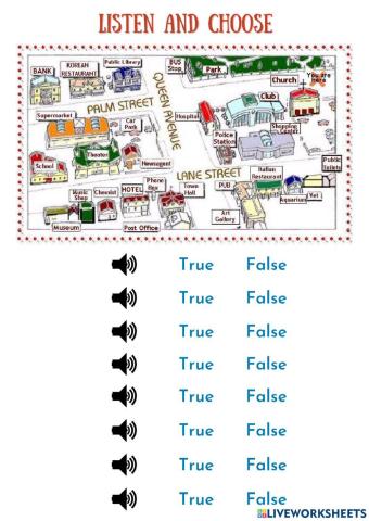 Giving directions- prepositions on place for places in a town