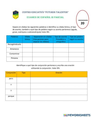 Examen de español III parcial