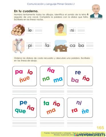 Comunicación y Lenguaje 1 L1 - Paso 2, p 165 - Aprendamos la letra Ñ