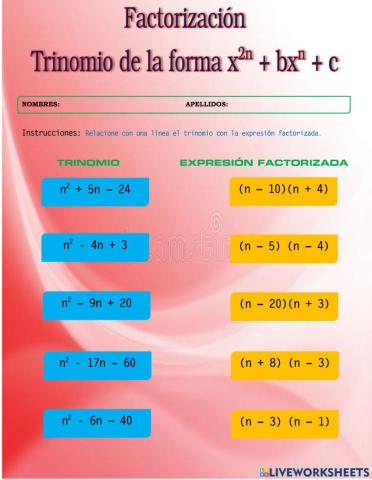 Trinomio de la forma x2 + bx + c