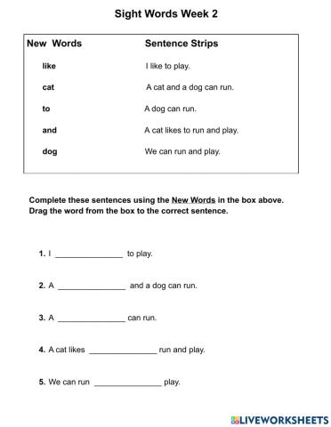 Sight Words and Sentences Week 2