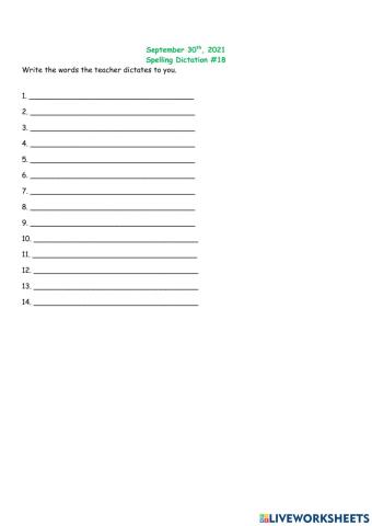 Spelling DIctation list -18