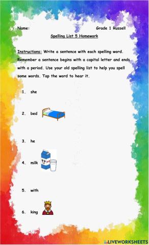 Sentences with Spelling Words