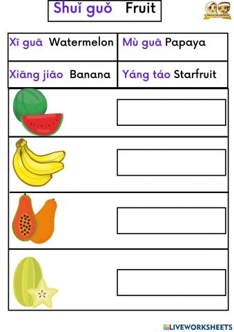 Mandarin : Shuǐ guǒ Fruit