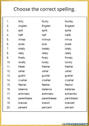 Choose the Correct Spelling Worksheet 2