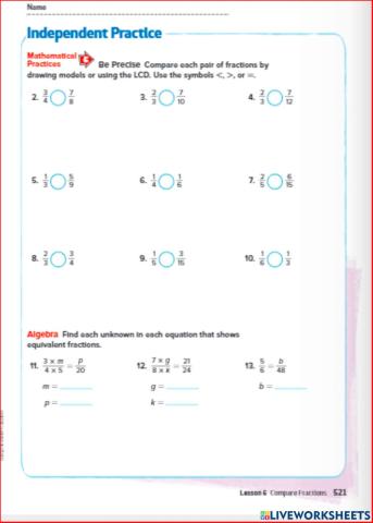 Compare fractions