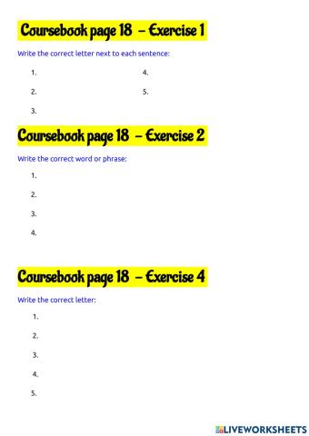 Page 18, exercises 1, 2, 4