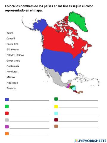 Mapa países de Norte y Centro América