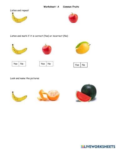 Fruits worksheet 1