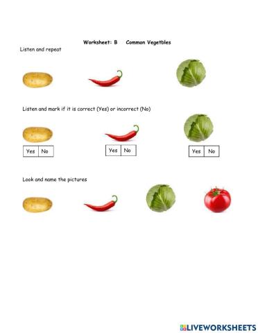 Vegetable Worksheet B