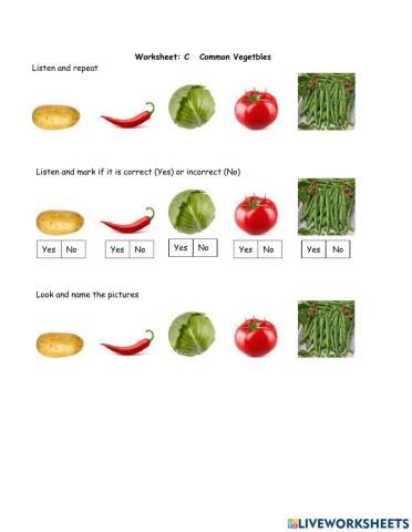 Vegetable Worksheet 3