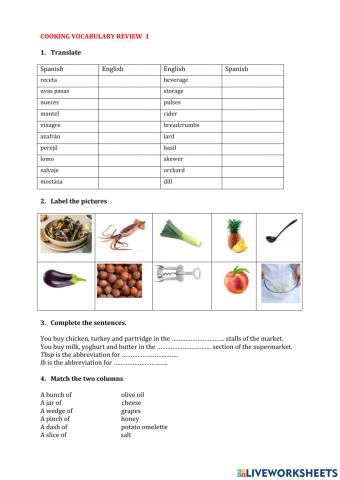 Cooking and food vocabulary review