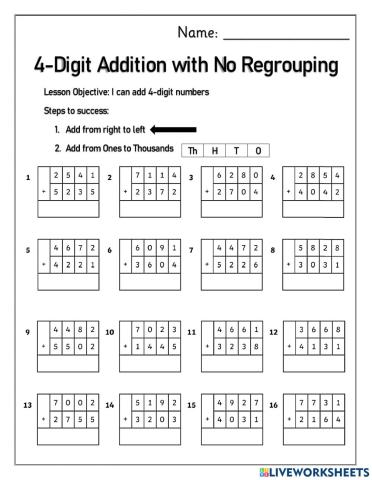 4-Digit Addition without Regrouping