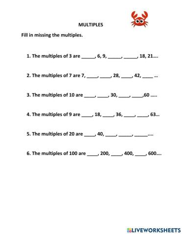 Multiples worksheet 2