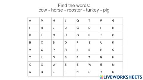 Farm animals Puzzle Wordsearch