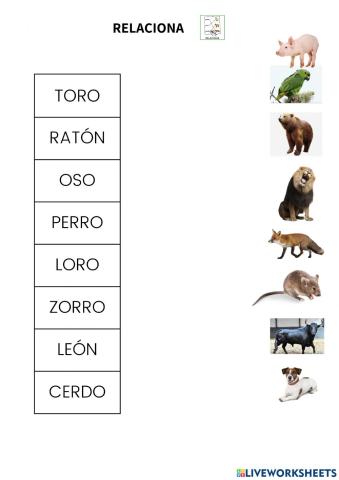 Relacionar nombre de animales 2