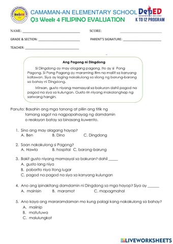 Q3 week 4 filipino evaluation