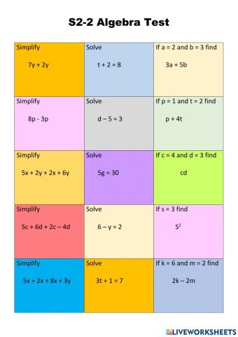 WW S2 - Algebra Test