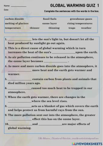 Global warming Quiz 1