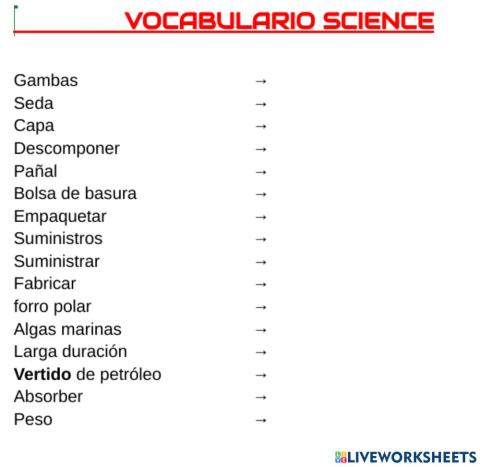 VOCABULARYO DE SCIENCE PARA LOS DE VERACRUZ
