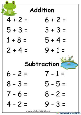 Addition and Subtraction Worksheet Kindergarten