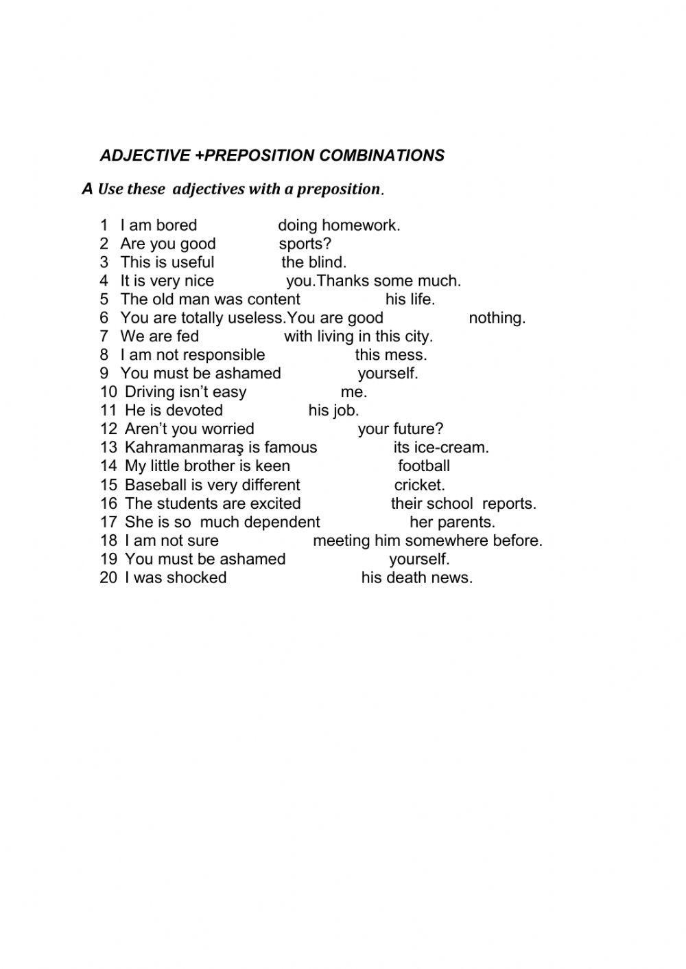 Adjective Preposition combinations