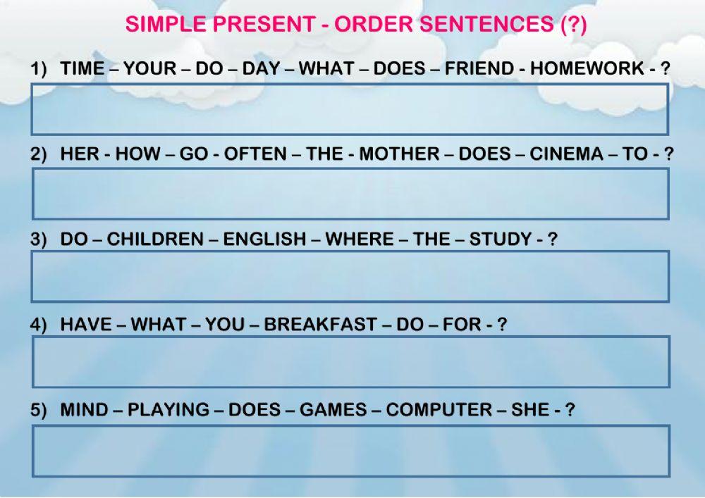 Simple Present - order sentences 3