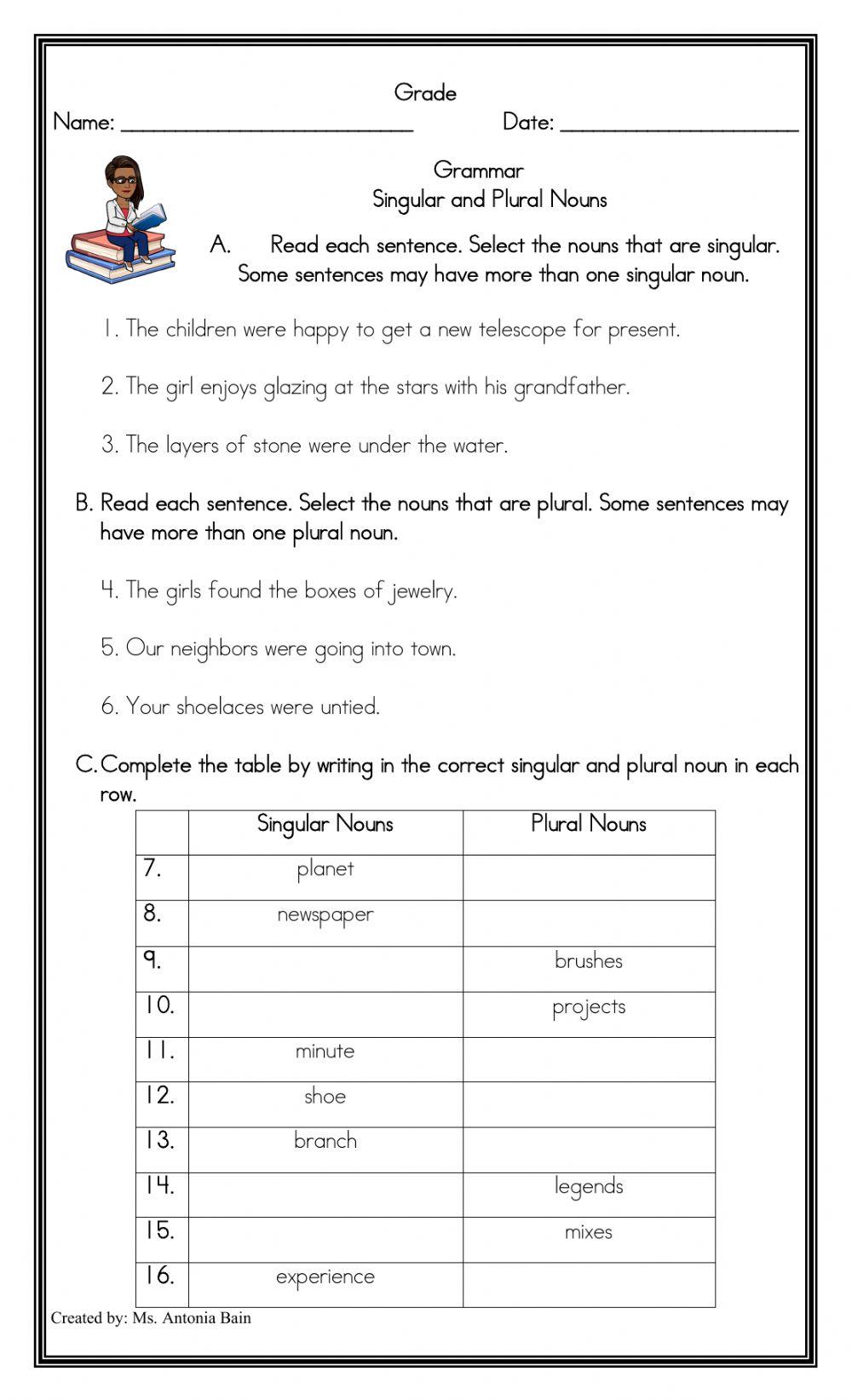 Singular and Plural Nouns s and es
