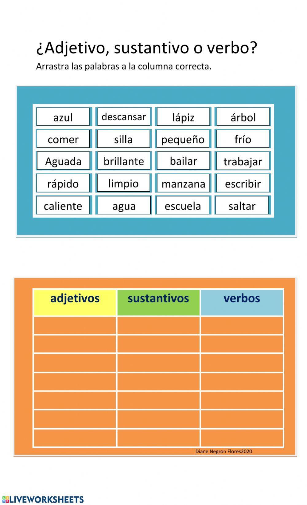 Sustantivos, verbos y adjetivos