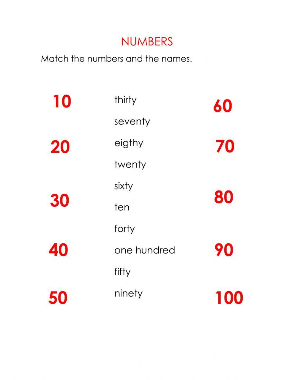 Numbers from 10 by 10 until 100
