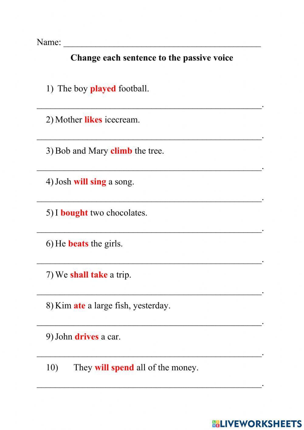 Active and Passive Voice Exercise - Simple Present, Simple Past Tense and Future Tense