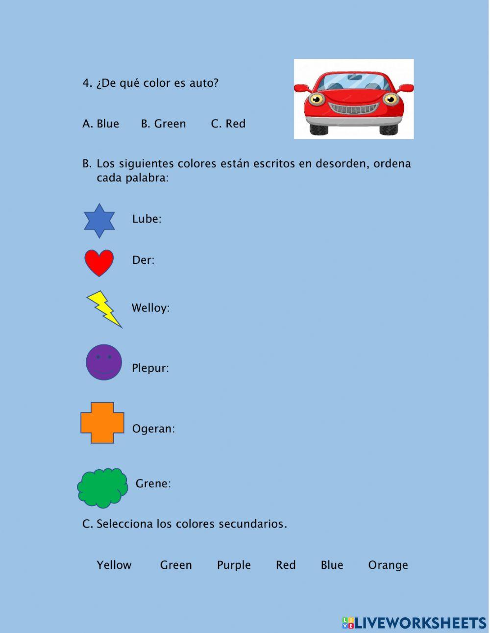 Primary and secondary colors in english