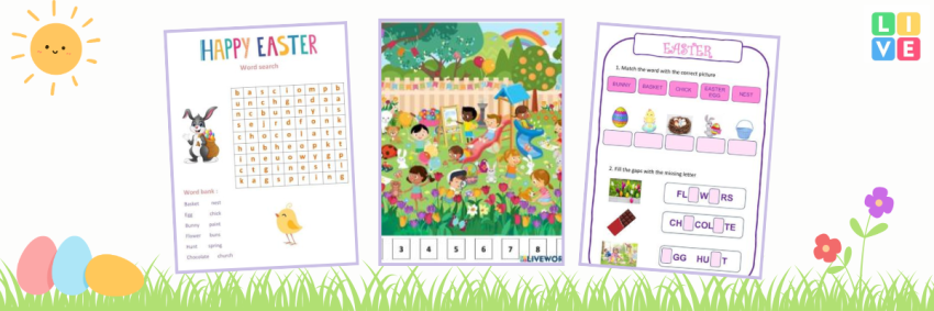An image of three easter themed worksheets