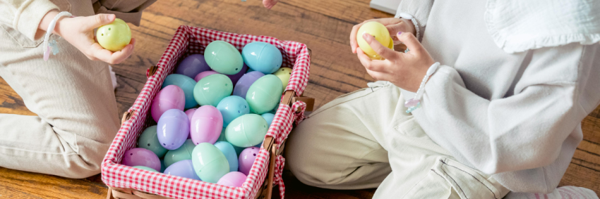 Kids opening Easter eggs