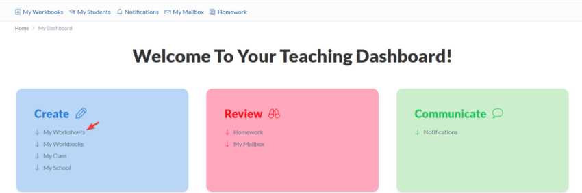 Image of the liveworksheets teacher dashboard