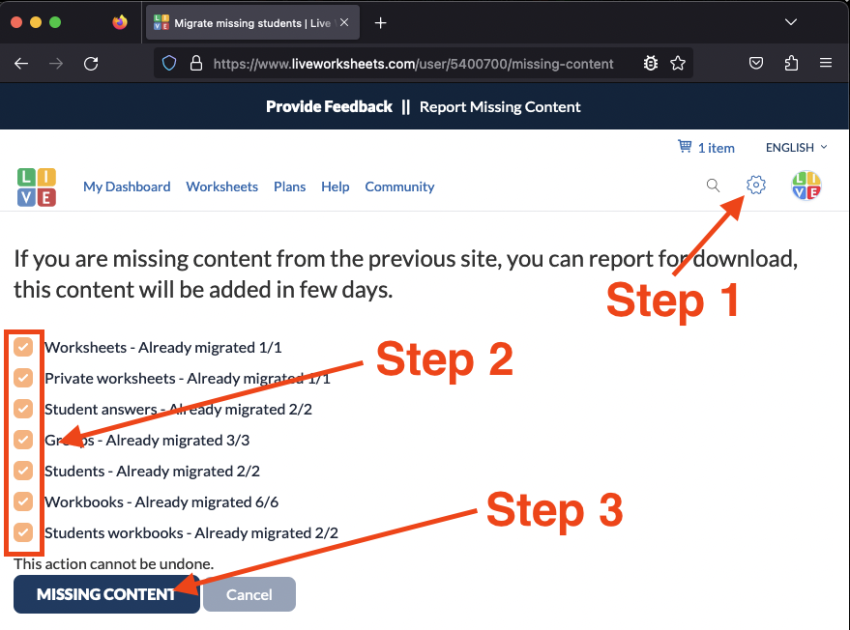 Select content to migration process