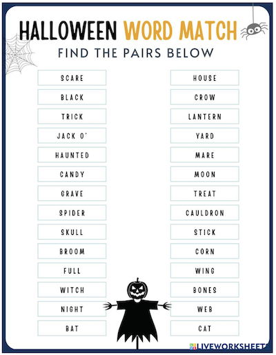 Halloween Vocabulary Match - Second and Third Grade