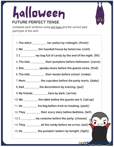 Future Perfect Tense – Halloween Worksheet for Third Grade