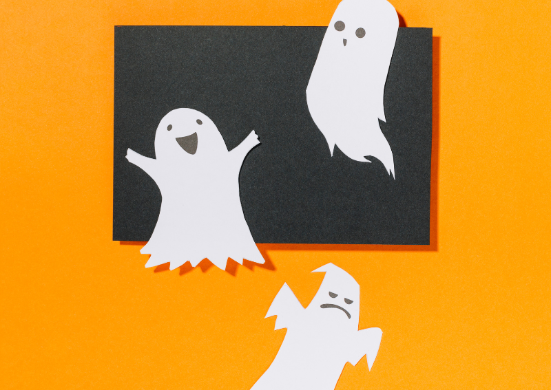 three expressive halloween ghosts