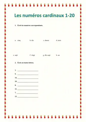 Les numéros cardinaux 1-20